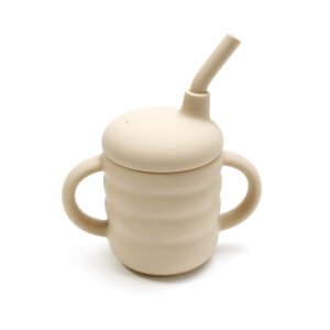 Tasse en silicone avec paille – Antifuite - Beige