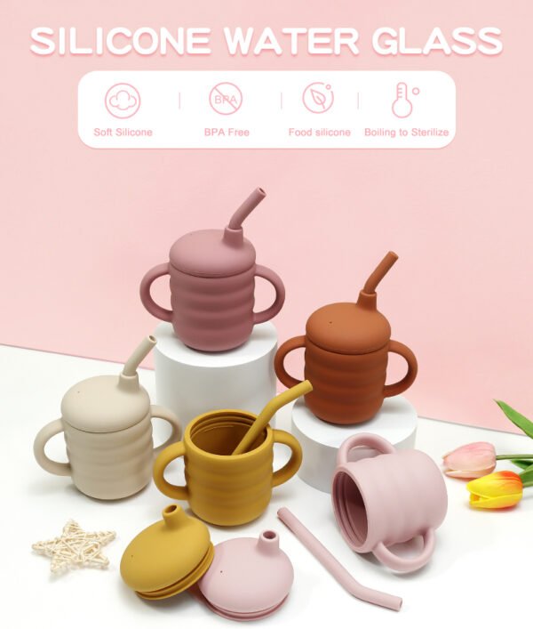 Tasse en silicone avec paille – Antifuite – Image 2